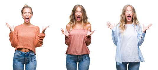 Young beautiful young woman wearing casual look over white isolated background crazy and mad shouting and yelling with aggressive expression and arms raised. Frustration concept.