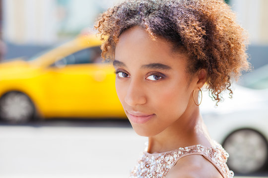 Portrait of beautiful natural young African woman in dress - Powered by Adobe