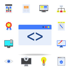 Drawing on the computer colored icon. Programming icons universal set for web and mobile