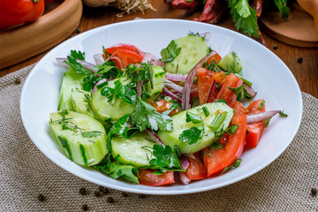 Vegetable salad with tomatoes and cucumbers