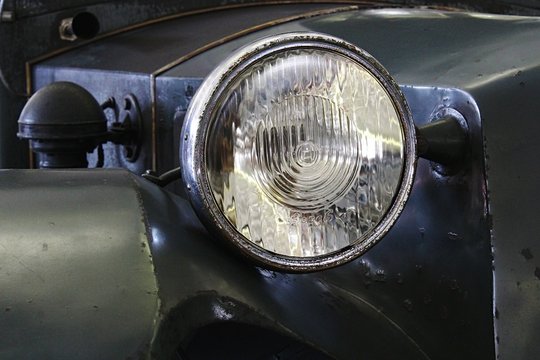 Head light and part of front mask of veteran Czechoslovak automobile producet around 1930