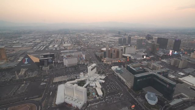 HD Video Sequence of Las Vegas, USA - Aerial View of Downtown Las Vegas at Sunset
