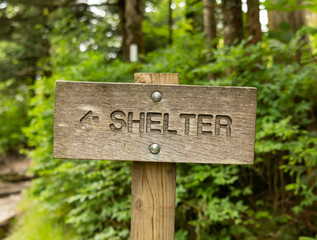 Sign to Shelter in Smokies Forest