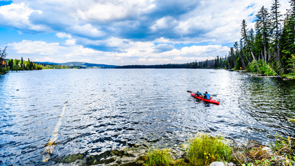 Two Man Kayak on Lac Le Jeune lake near Kamloops, British Columbia, Canada
