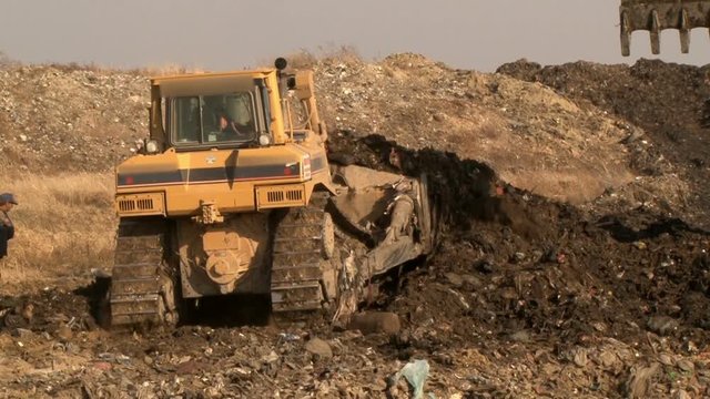 Forklift Working At The Garbage Dump  - Vojvodina, Serbia October 5, 2018