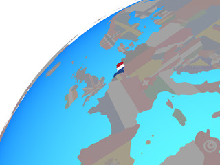 Netherlands with embedded national flag on globe.
