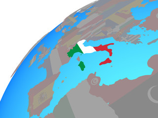 Italy with embedded national flag on globe.