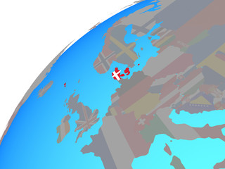 Denmark with embedded national flag on globe.