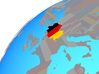 Germany with embedded national flag on globe.