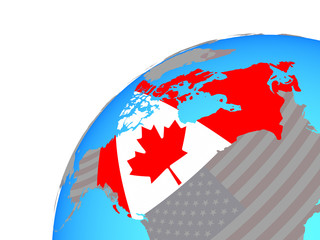 Canada with embedded national flag on globe.