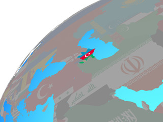 Azerbaijan with embedded national flag on globe.