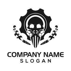 Skull gear, a combination of skull, gear and respiratory as a template logo icon for automotive, industrial, painting, etc.