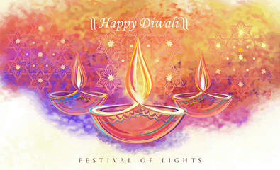 Ancient paintings of Diwali lamps with a beautiful designer background