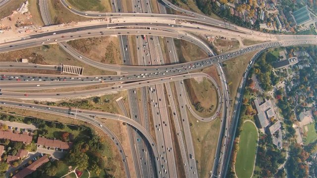 4K Video Sequence of Toronto, Canada - Aerial bird eye view of the Toronto Highway 401 and the Don Valley Parkway called DVP