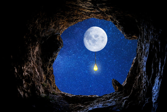 moon  witch light bulb lighting route in outer space..space travel.elements of this image furnished by NASA