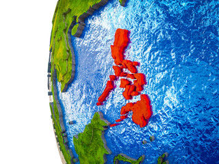 Philippines highlighted on 3D Earth with visible countries and watery oceans.