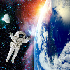 space man flying in galaxy.elements of this image furnished by NASA