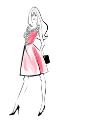 キュートな女の子　赤いドレス