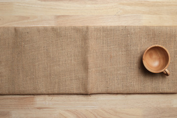 wooden table top with Kitchen ware for background