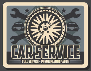Car service, vector wrenches and tire