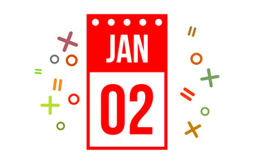 2 January Red Calendar Number