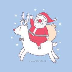 Cartoon cute Christmas Santa Claus and reindeer vector.
