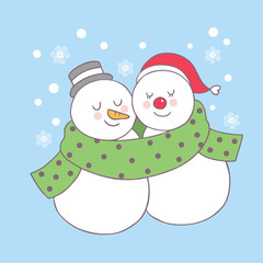 Cartoon cute Christmas lover snowman vector.