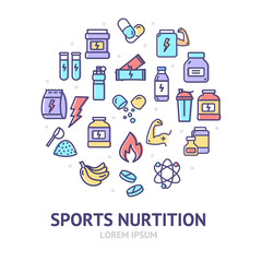 Nutrition Signs Round Design Template Thin Line Icon Concept. Vector