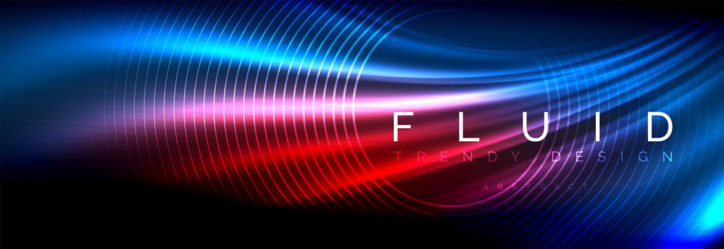 Neon glowing fluid wave lines, magic energy space light concept, abstract background wallpaper design