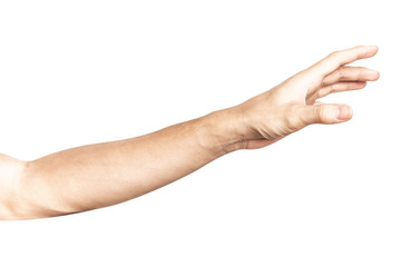 Hand open and ready to help or receive. Gesture isolated on white background with clipping path.