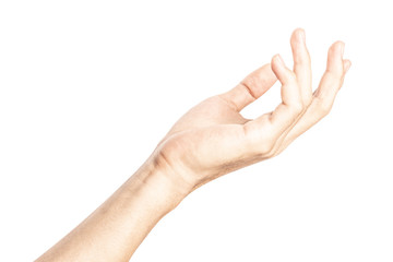 Hand open and ready to help or receive. Gesture isolated on white background with clipping path.