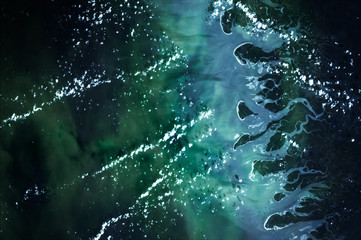 Delta of the Gurupi, Maracacume, and Tiriacu Rivers, Brazil. Satellite view. Elements of this image furnished by NASA. - obrazy, fototapety, plakaty