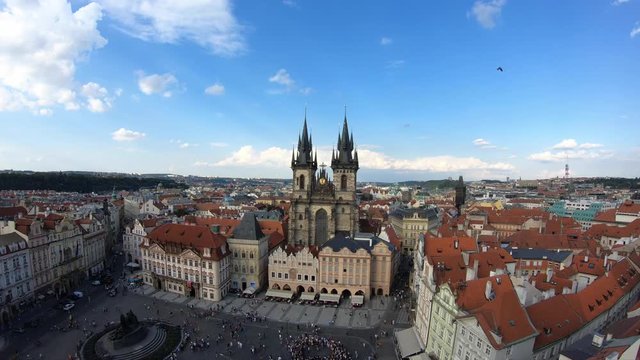 4K. Church of Mother of God before T&yacute;n, a gothic church in Old Town of Prague, Czech Republic. Views from the tower of the old town hall-Adrian