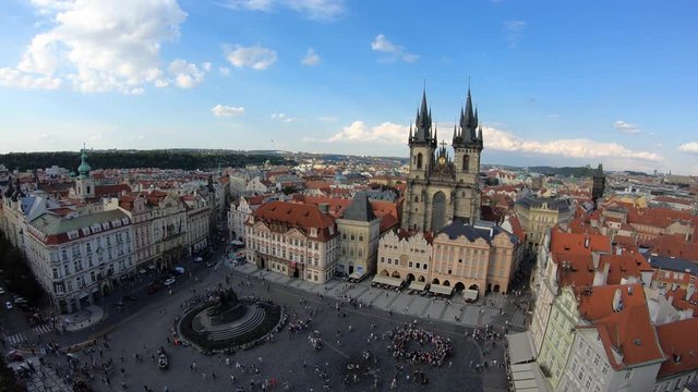 4K. Church of Our Lady before T&yacute;n, a gothic church in Old Town of Prague, Czech Republic. Views from the tower of the old town hall-Adrian