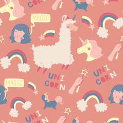 Seamless Pattern with Unicorns. Vector Illustration.