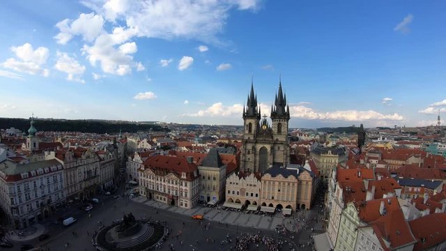 4K. Church of Mother of God before T&yacute;n, a gothic church in Old Town of Prague, Czech Republic. Views from the tower of the old town hall-Adrian