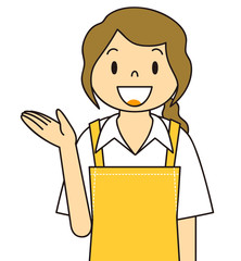 エプロンの女性　保母さん　主婦　料理　カフェ店員　お花屋さん　ご案内