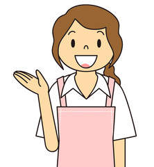 エプロンの女性　保母さん　主婦　料理　カフェ店員　お花屋さん　ご案内