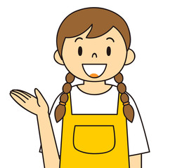 エプロンの女性　保母さん　主婦　料理　カフェ店員　お花屋さん　ご案内