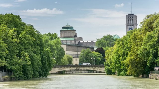 Ludwig bridge over the Isar river in Munich, Germany. Deutsches Museum is in the background.