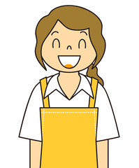 エプロンの女性　笑顔　保母さん　主婦　料理　カフェ店員　お花屋さん