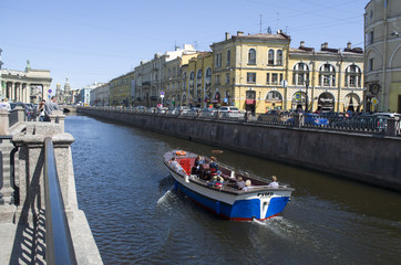 St. Petersburg, pleasure boat in Griboyedov canal