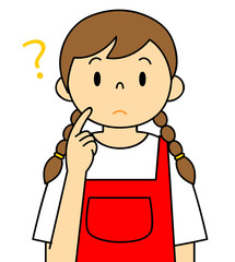 エプロンの女性　疑問　考える　笑顔　保母さん　主婦　料理　カフェ店員　お花屋さん