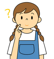 エプロンの女性　疑問　考える　笑顔　保母さん　主婦　料理　カフェ店員　お花屋さん
