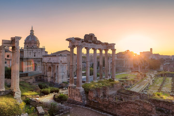 Plakat Rome, Italy. Sunrise at the Roman Forum, Ancient Ruins of Rome - Italy.