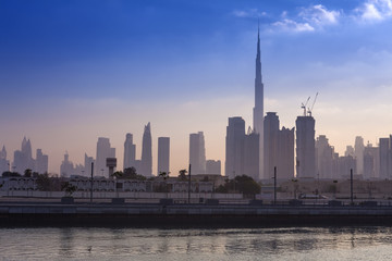 Dubai city skyline in the morning, sunrise