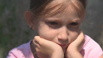 Crying Unhappy Child with Sad Memories, Stray Homeless Kid in Abandoned House
