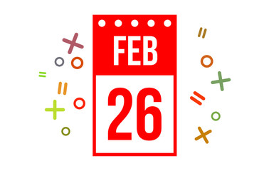 26 February Red Calendar Number 