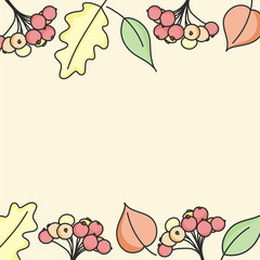 Autumn banner. Autumn leaves and berries. Hand drawn illustration vector.