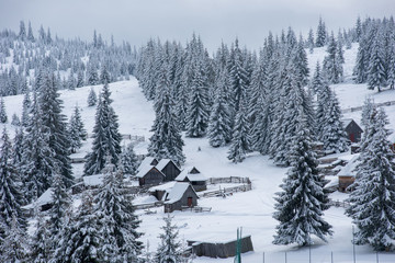 Obraz na płótnie Canvas Winter mountain village landscape